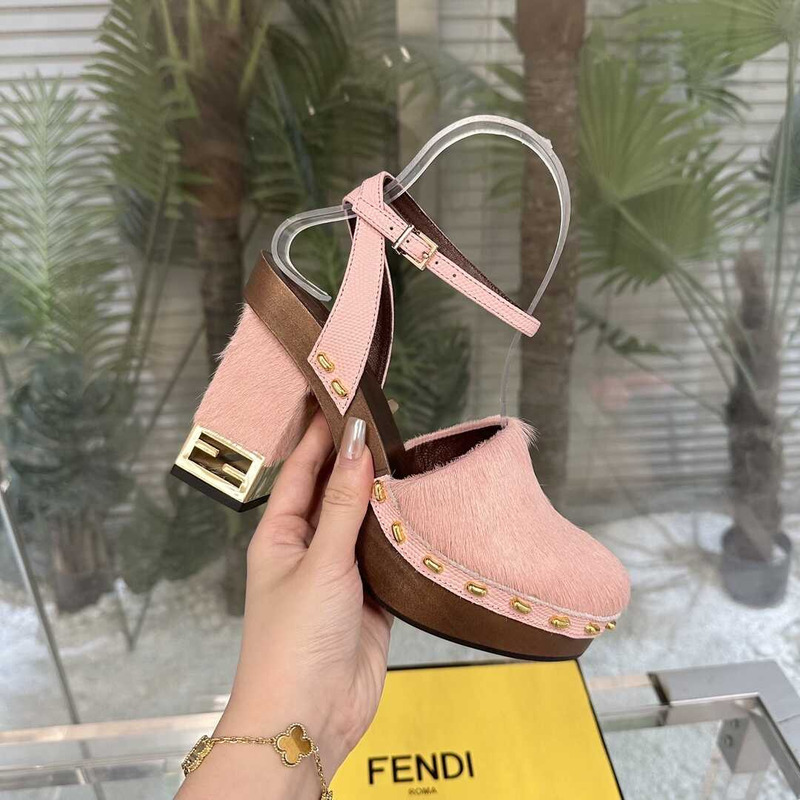 F**di plain leather sabo elegant style logo heeled sandals pink