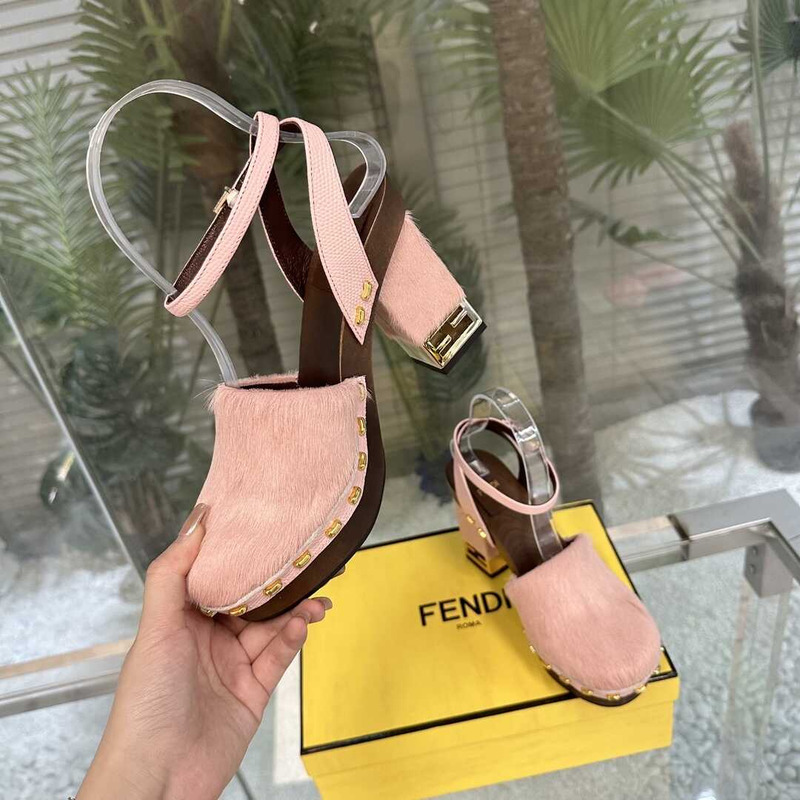 F**di plain leather sabo elegant style logo heeled sandals pink