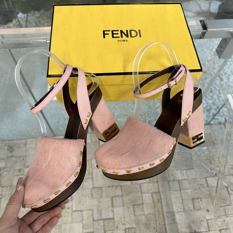 F**di plain leather sabo elegant style logo heeled sandals pink