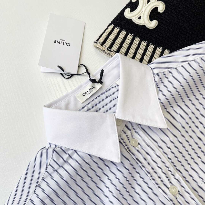 Ce**e cropped shirt in striped cotton white navy women