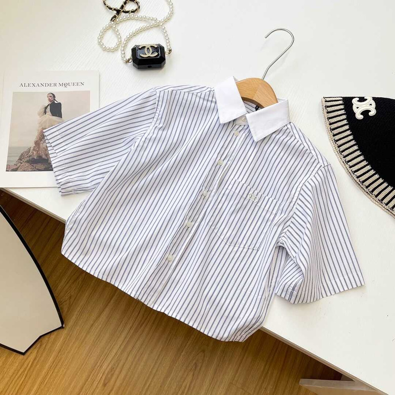 Ce**e cropped shirt in striped cotton white navy women