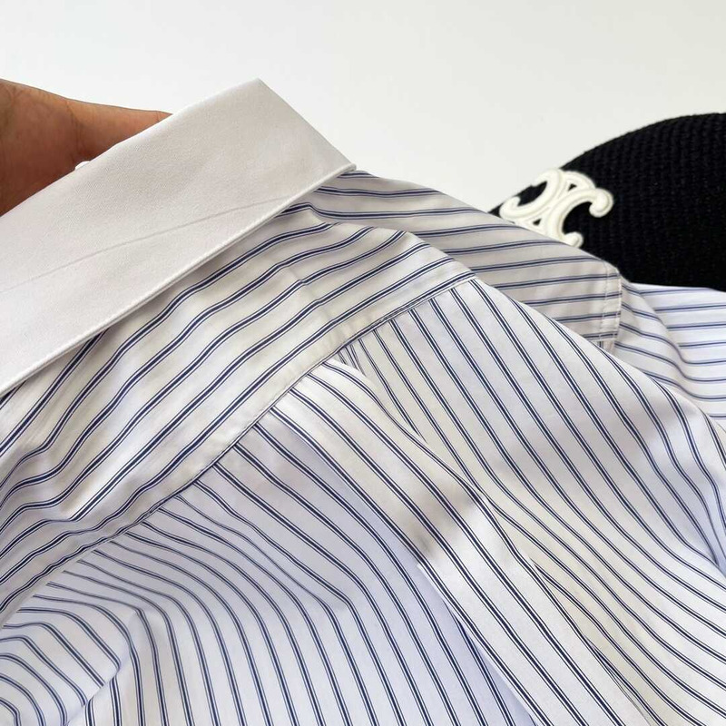 Ce**e cropped shirt in striped cotton white navy women