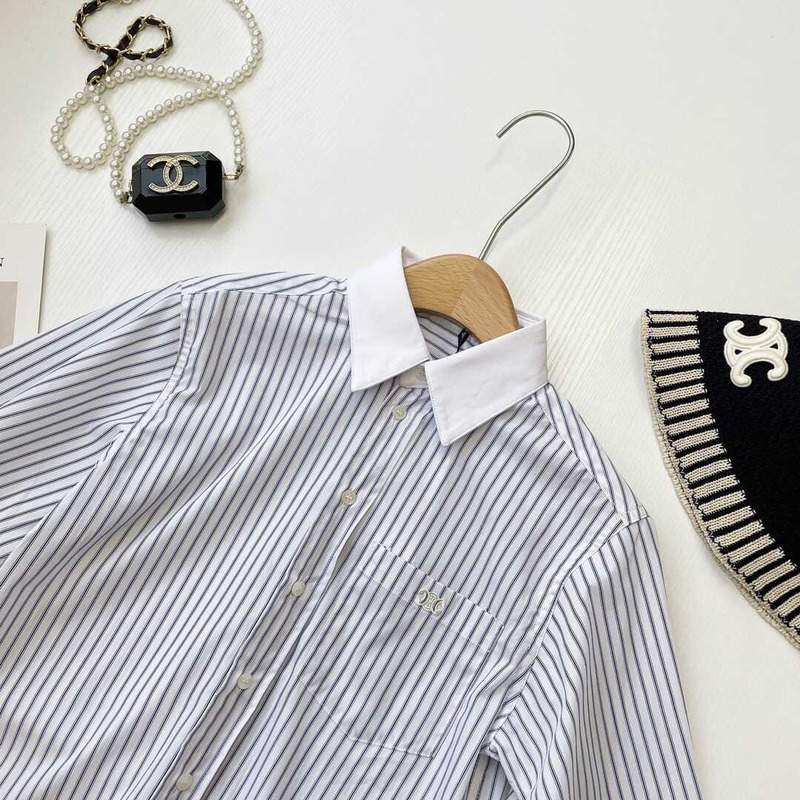 Ce**e cropped shirt in striped cotton white navy women