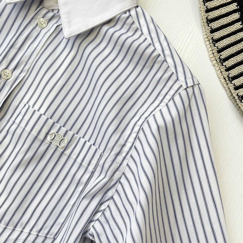 Ce**e cropped shirt in striped cotton white navy women