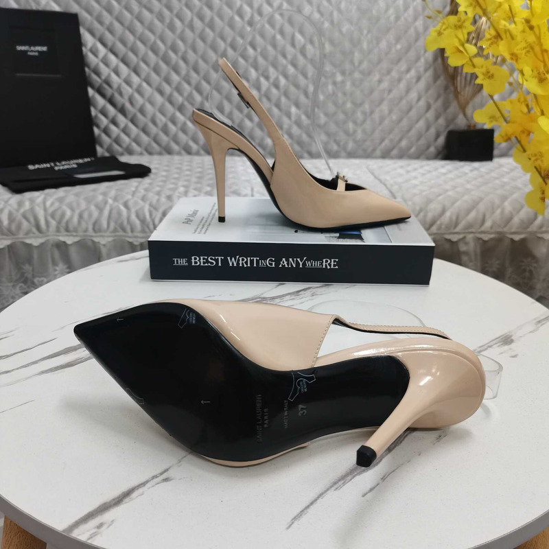 Saint Laurent Beige Leather Slingback Pumps