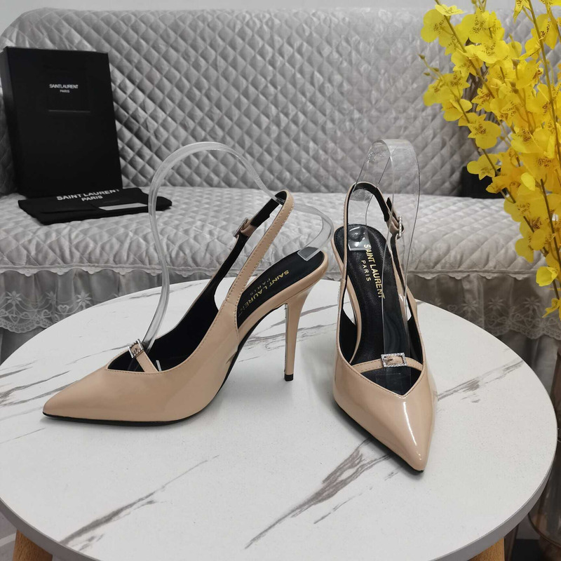 Saint Laurent Beige Leather Slingback Pumps