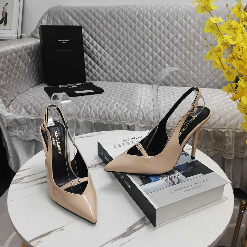 Saint Laurent Beige Leather Slingback Pumps