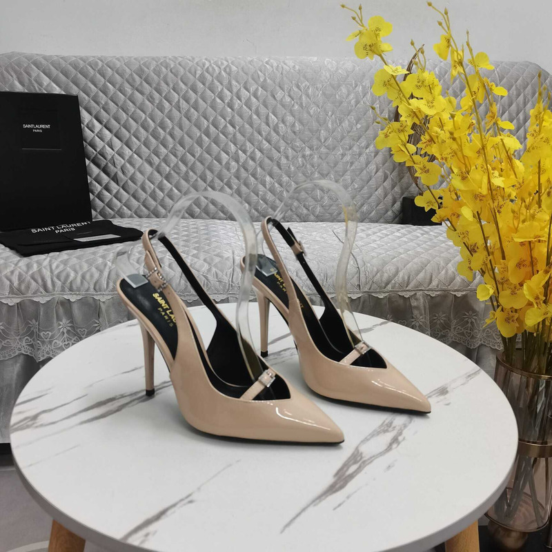 Saint Laurent Beige Leather Slingback Pumps