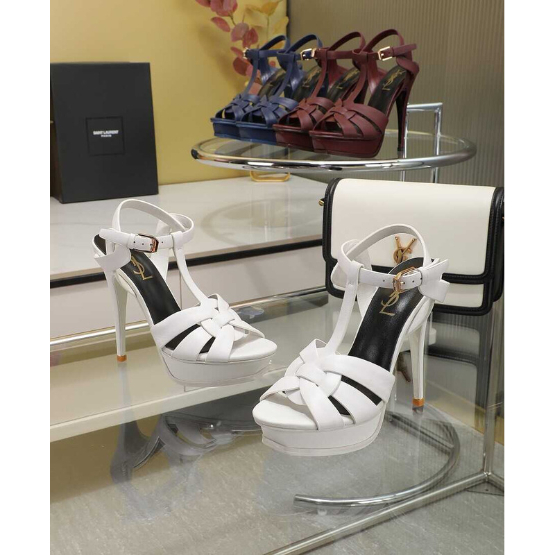 Saint Laurent Tribute Heeled Sandals Leather White