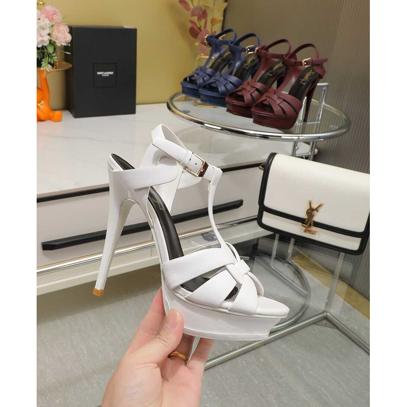 Saint Laurent Tribute Heeled Sandals Leather White