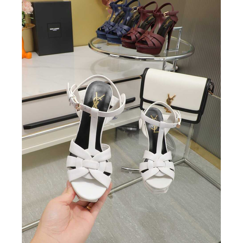 Saint Laurent Tribute Heeled Sandals Leather White