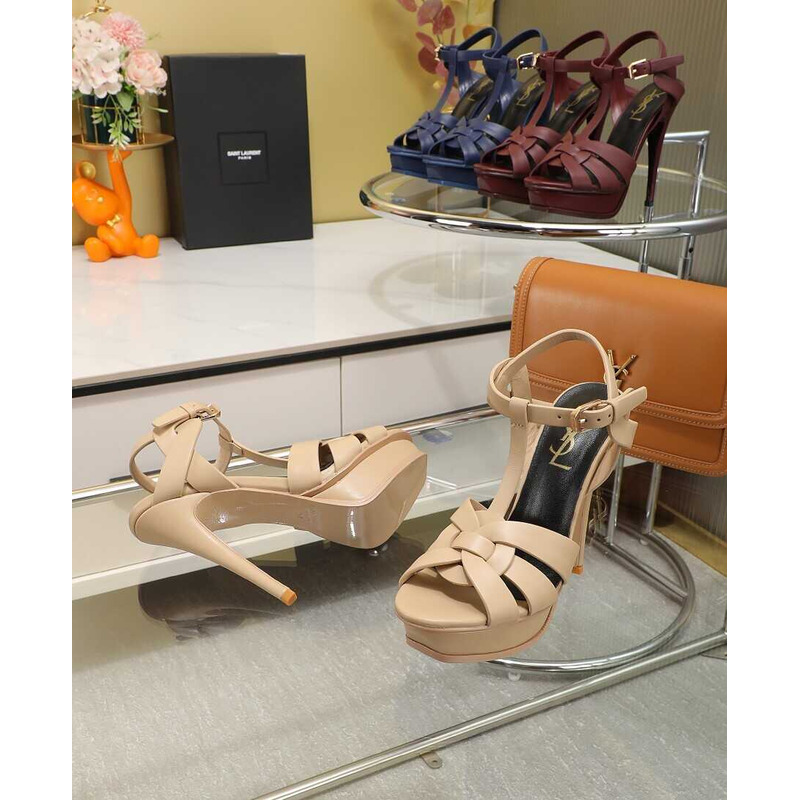 Saint Laurent Tribute Heeled Sandals Leather Beige