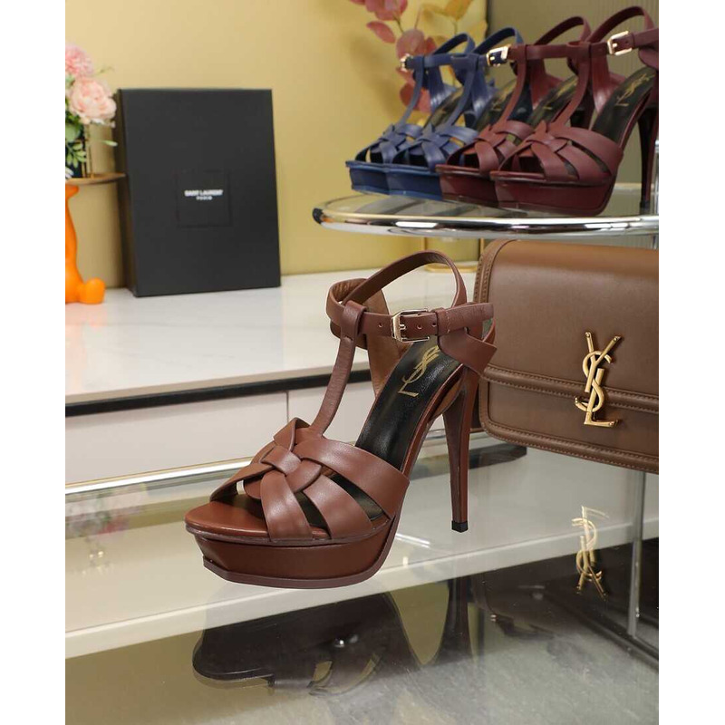 Saint Laurent Tribute Heeled Sandals Leather Brown