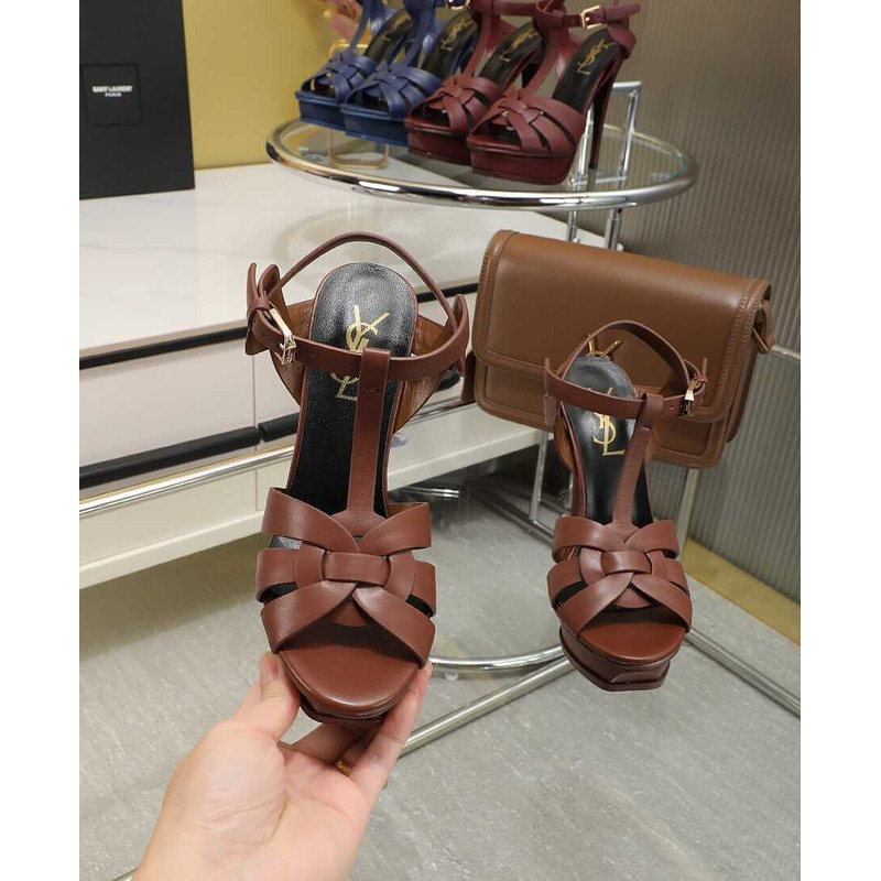 Saint Laurent Tribute Heeled Sandals Leather Brown