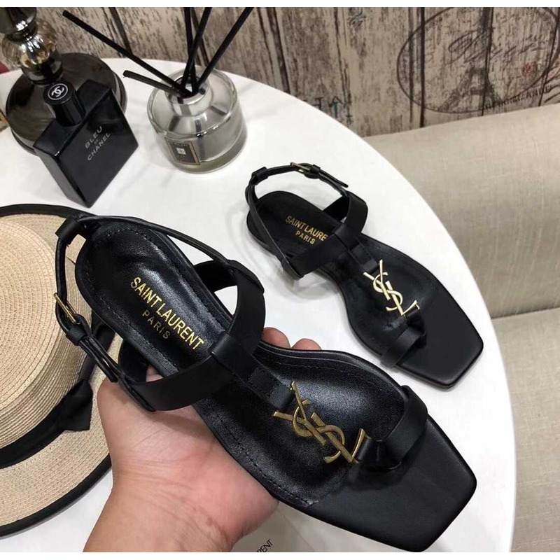 Saint Laurent Cassandra Sandals Leather Black