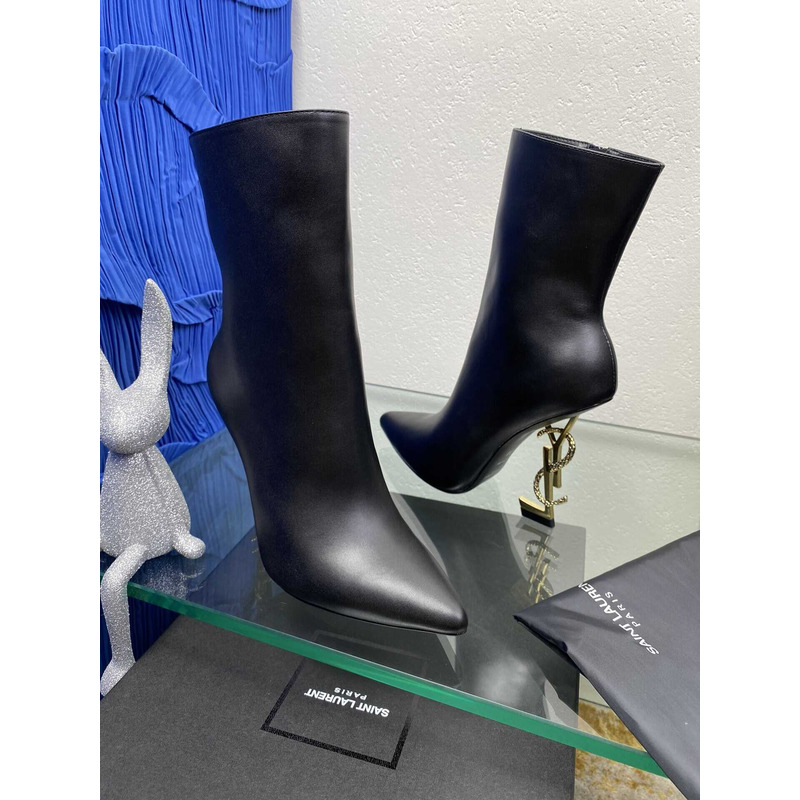 Saint Laurent Black ‘Opyum Ankle Boots With Initials