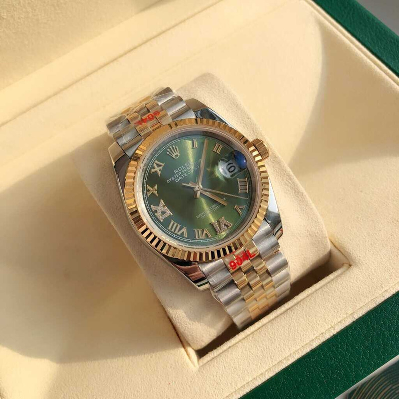 Rolex Datejust 36 Jubilee Olive Green Roman Diamond 2836 Super Clone