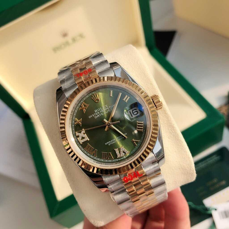 Rolex Datejust 36 Jubilee Olive Green Roman Diamond 2836 Super Clone