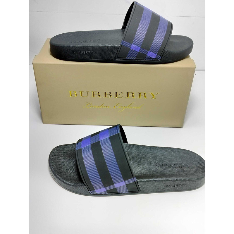 B**rry check print open-toe slides blue