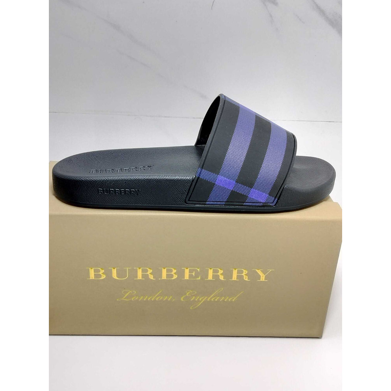 B**rry check print open-toe slides blue