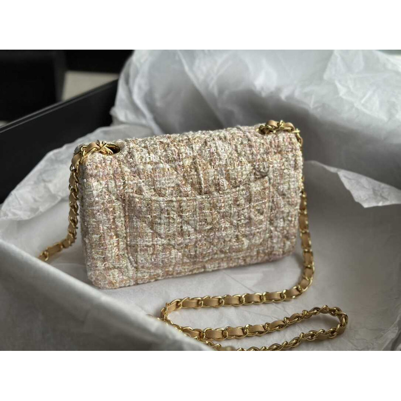 Ch*el  spark tweed gold multi denim bag