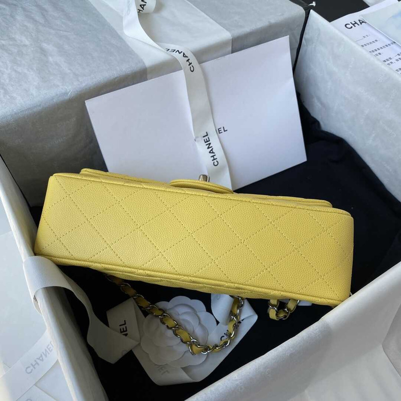 Ch*el classic flap calfskin silver hardware small yellow