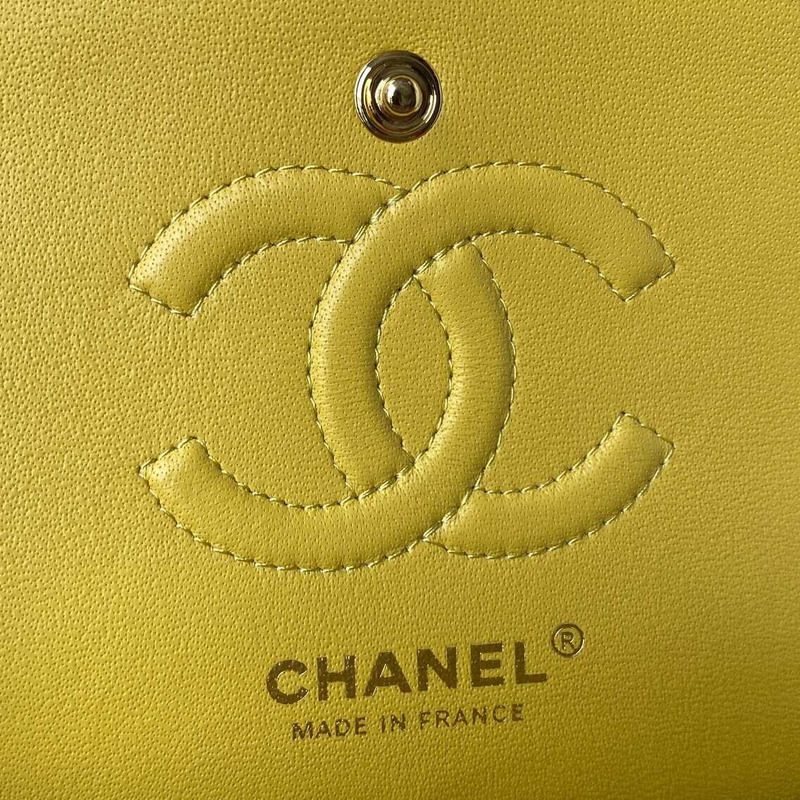 Ch*el classic flap calfskin gold hardware small yellow