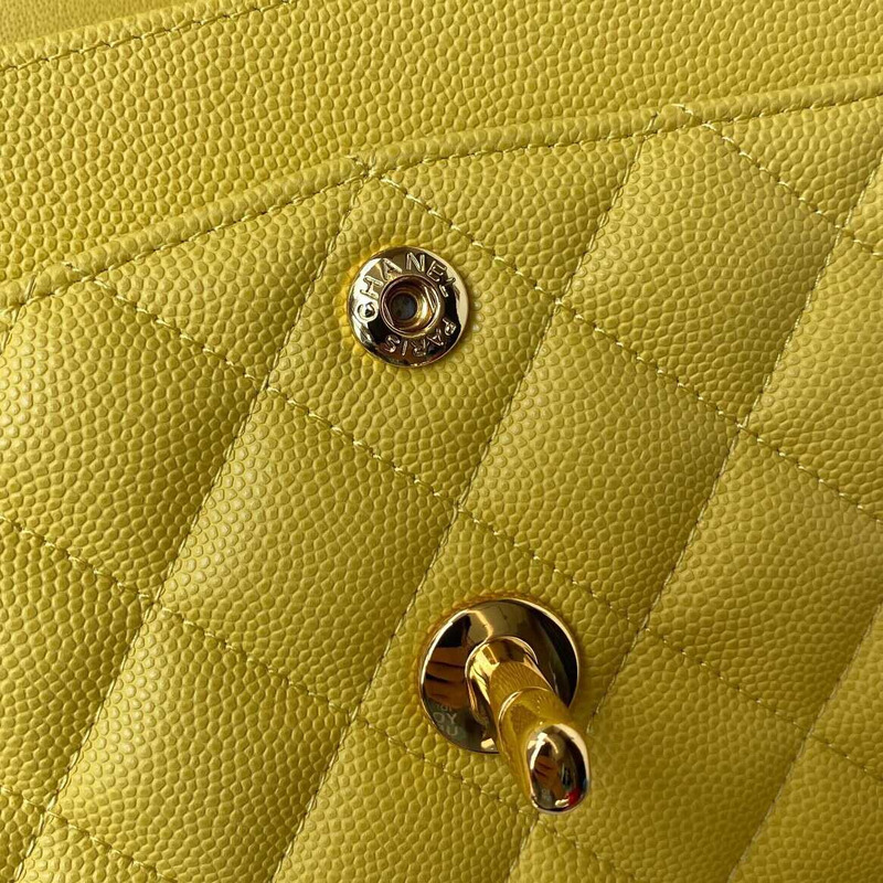 Ch*el classic flap calfskin gold hardware small yellow