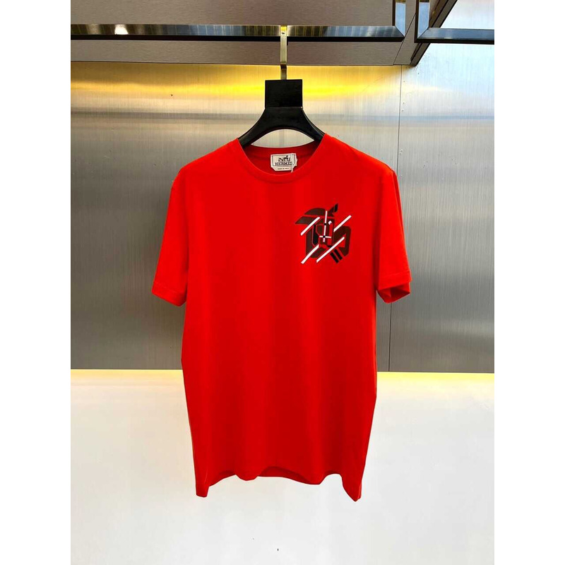 H**mes cotton printed t-shirt red