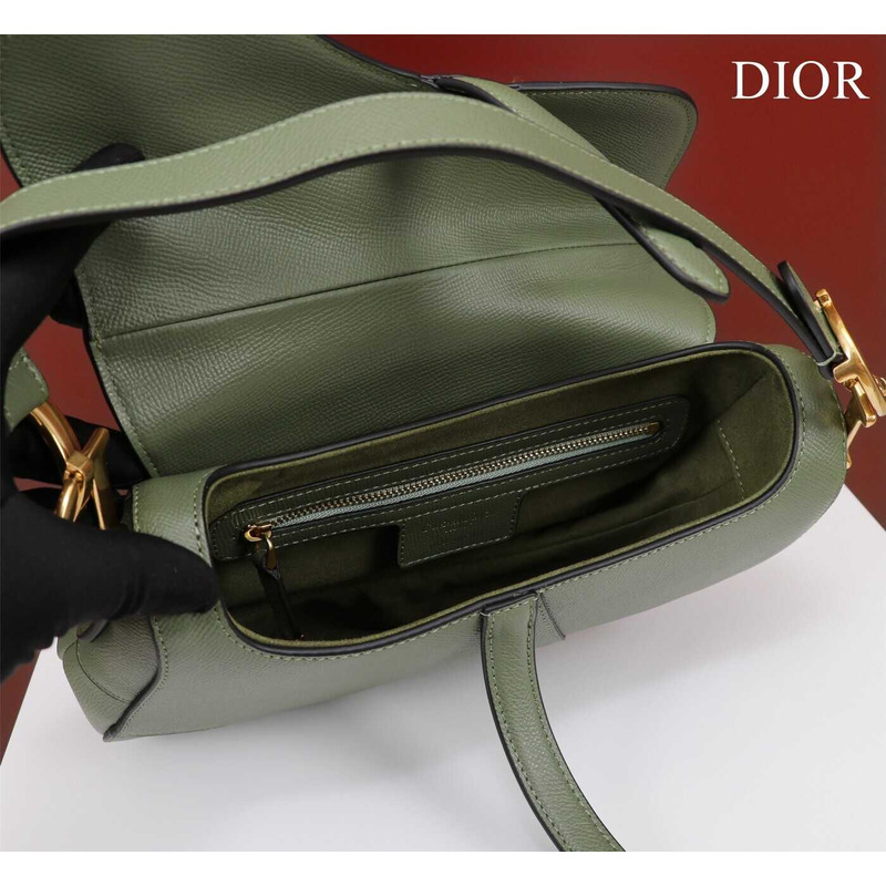 D*or saddle bag in cedar green grained calfskin