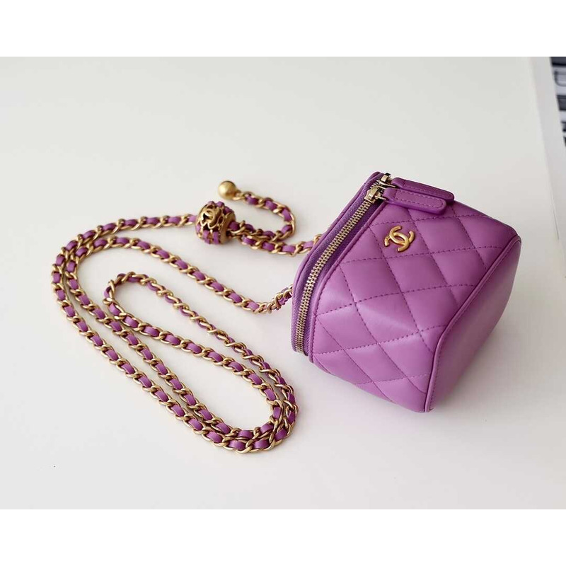 Ch*el pearl crush mini vanity case purple