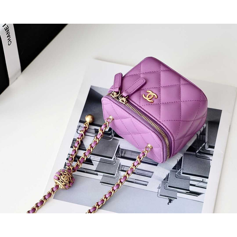 Ch*el pearl crush mini vanity case purple