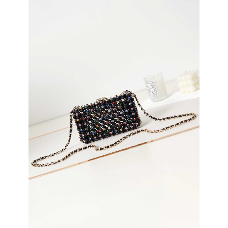 Ch*el evening handbags glass pearl, crystal & gold-tone metal black and multicolor