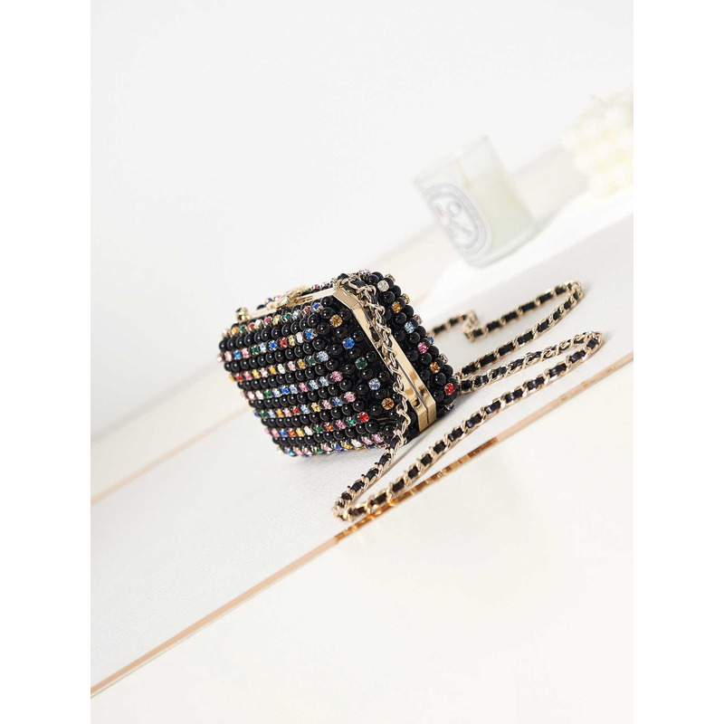 Ch*el evening handbags glass pearl, crystal & gold-tone metal black and multicolor