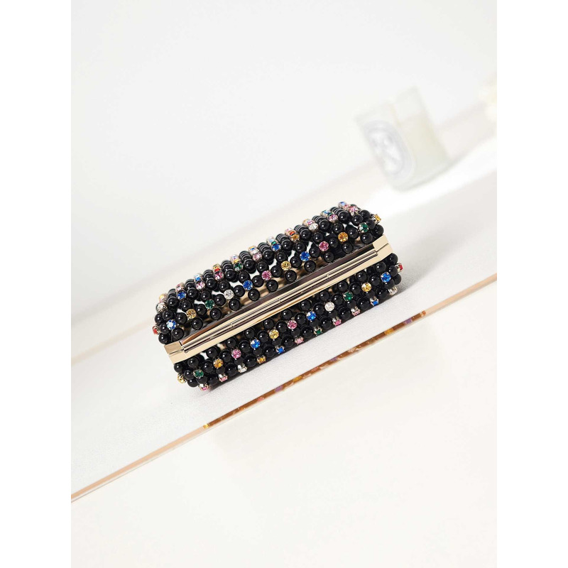 Ch*el evening handbags glass pearl, crystal & gold-tone metal black and multicolor