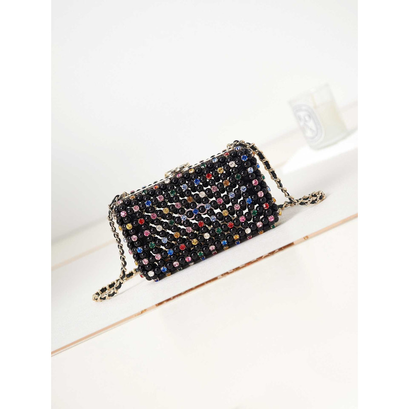 Ch*el evening handbags glass pearl, crystal & gold-tone metal black and multicolor