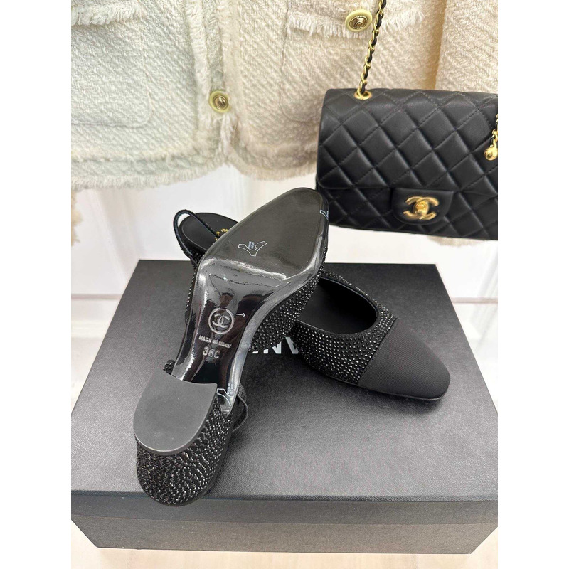 Ch*el strass slingbacks black grosgrain