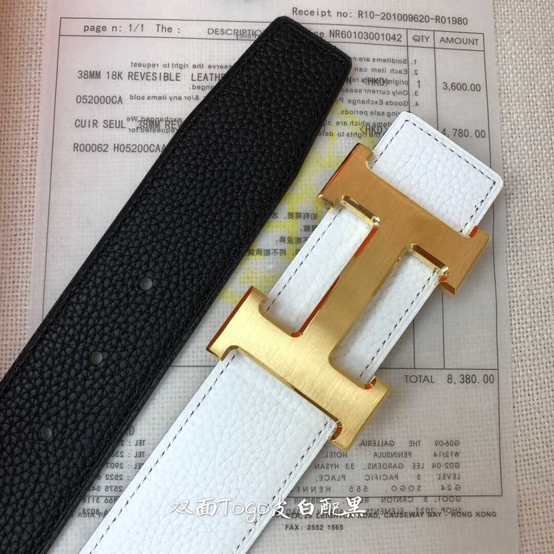 H**mes togo leather belt white