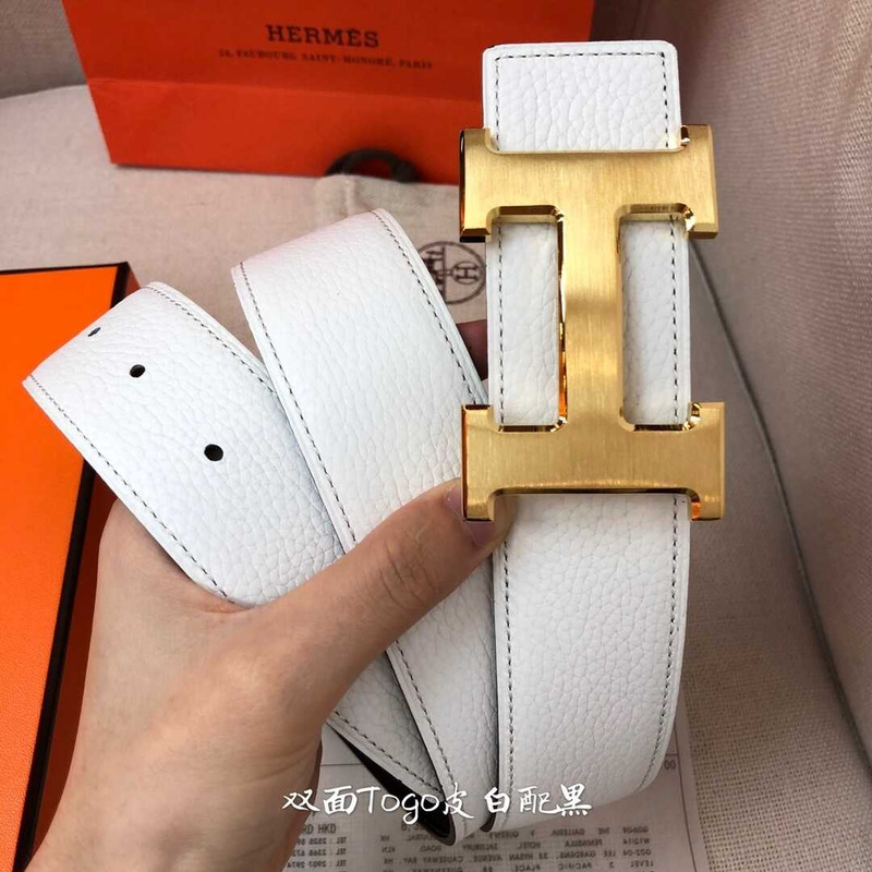 H**mes togo leather belt white