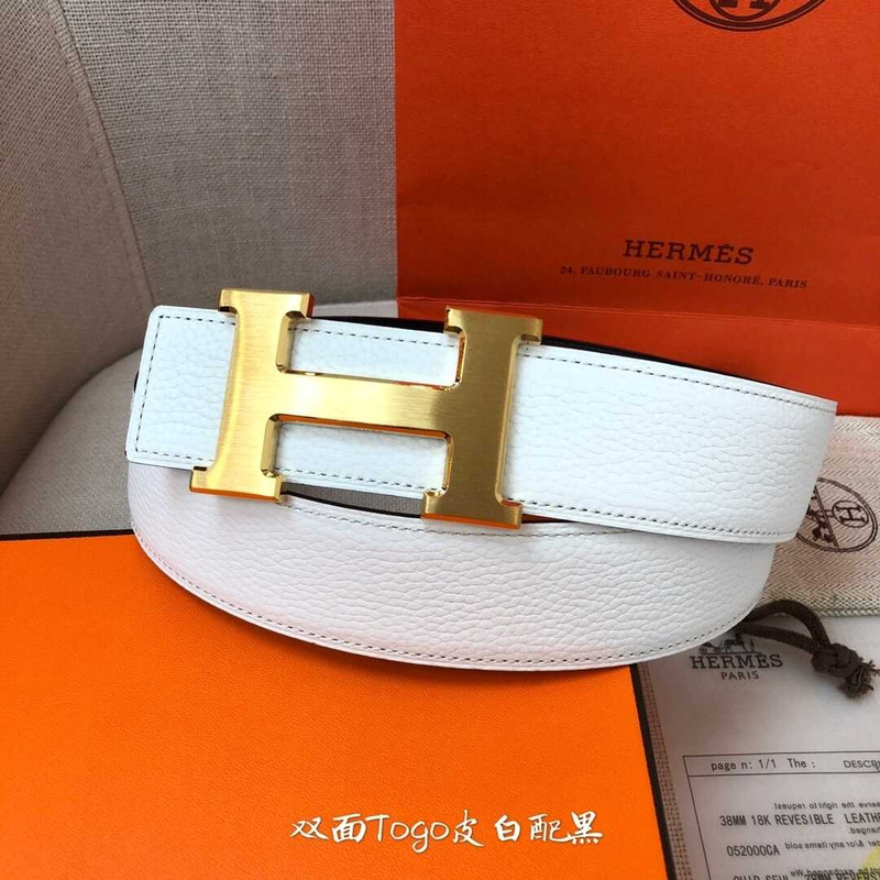 H**mes togo leather belt white