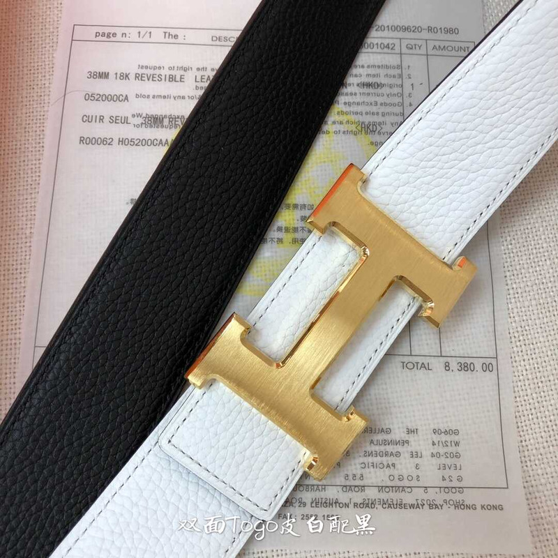 H**mes togo leather belt white