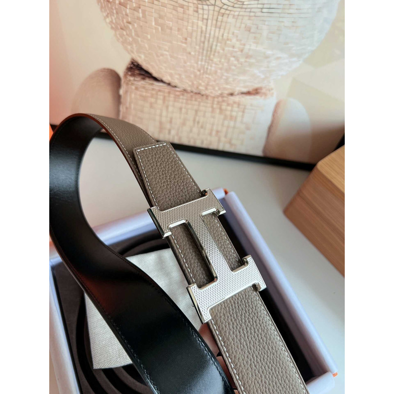 H**mes togo leather belt grey