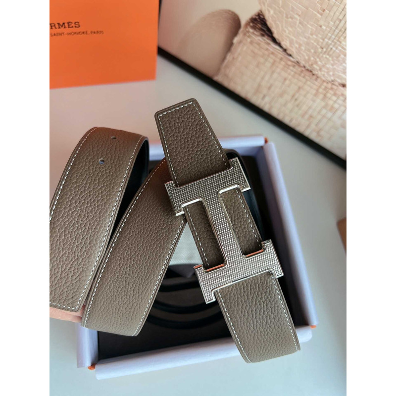 H**mes togo leather belt grey