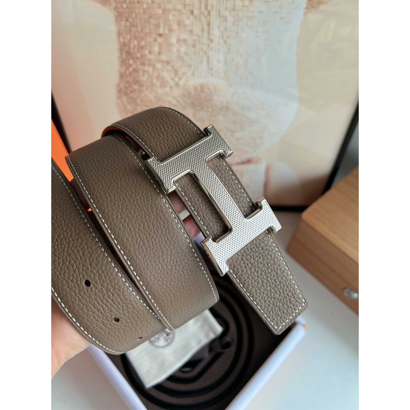 H**mes togo leather belt grey