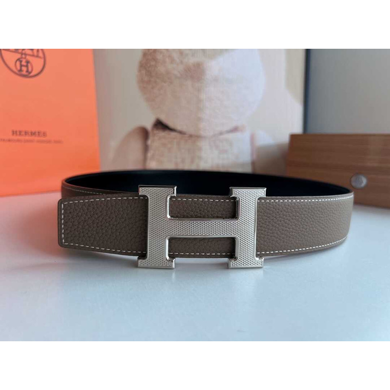 H**mes togo leather belt grey