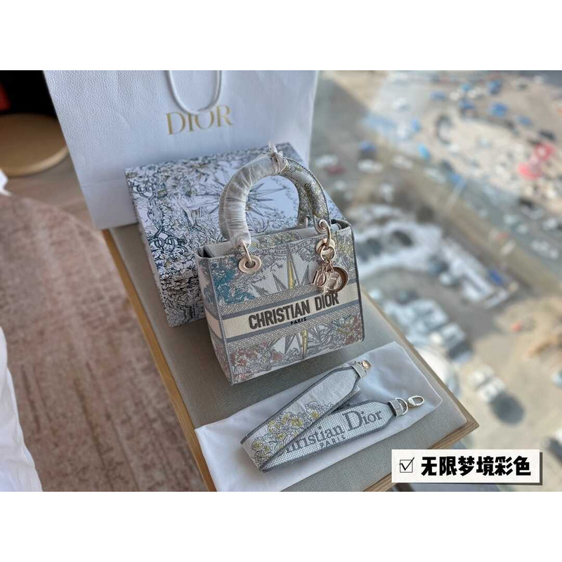 D*or lady-life milky white D*or cnstellation embroidery bag