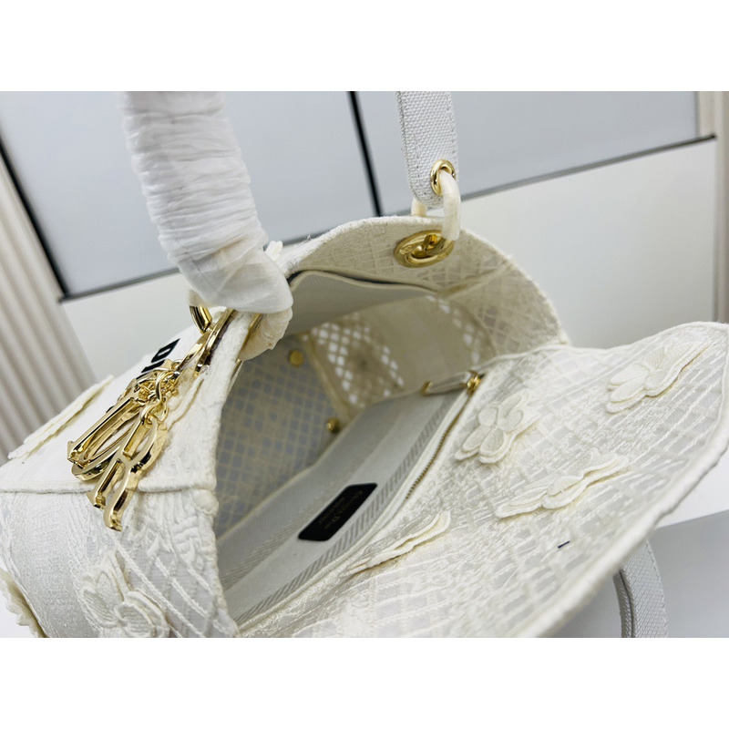 D*or medium lady d-lite bag white d-lace embroidery with 3d macramé effect