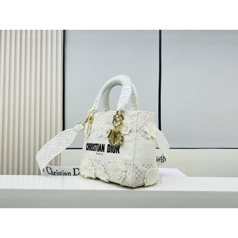 D*or medium lady d-lite bag white d-lace embroidery with 3d macramé effect