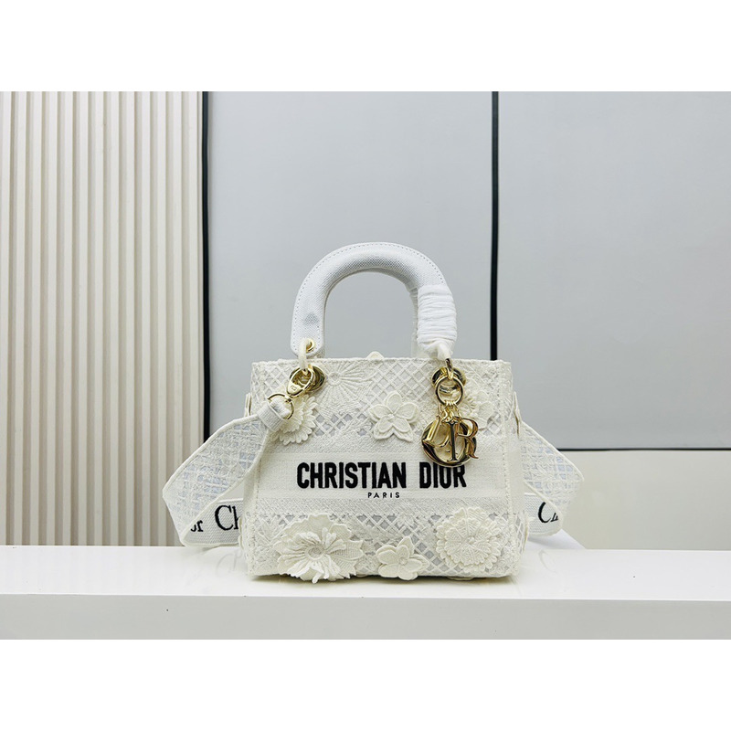 D*or medium lady d-lite bag white d-lace embroidery with 3d macramé effect