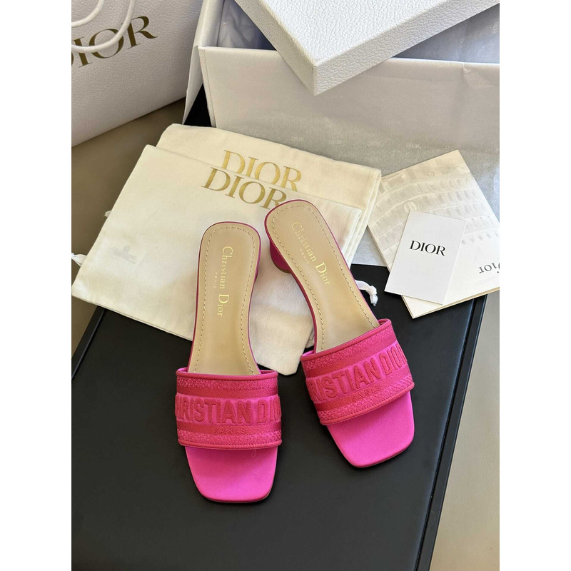 D*or dway heeled slide rani pink embroidered satin and cotton